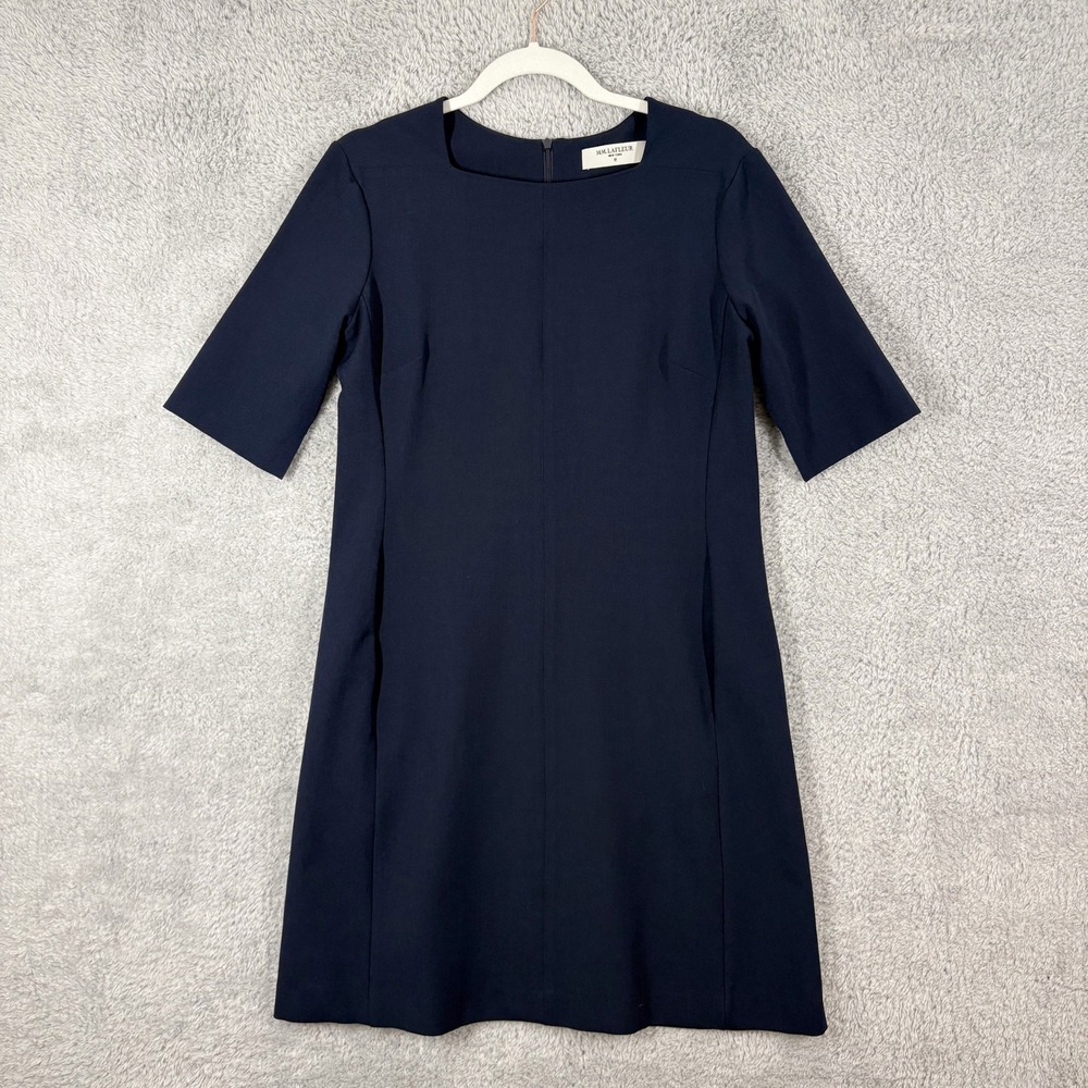 MM LaFleur Emily Dress Wondertex Crepe Size 10 Navy Blue‎ Pockets Shift Career